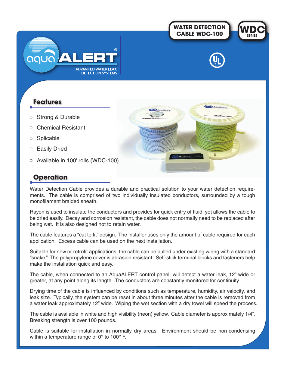 Light Engineered Displays Leak Detector Cable WDC-100 User Manual | 2 pages
