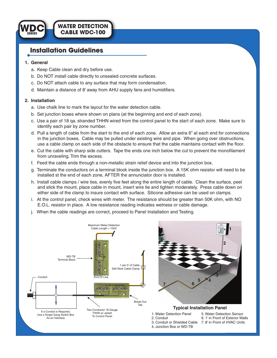 Installation guidelines, Cable wdc-100 water detection | Light Engineered Displays Leak Detector Cable WDC-100 User Manual | Page 2 / 2