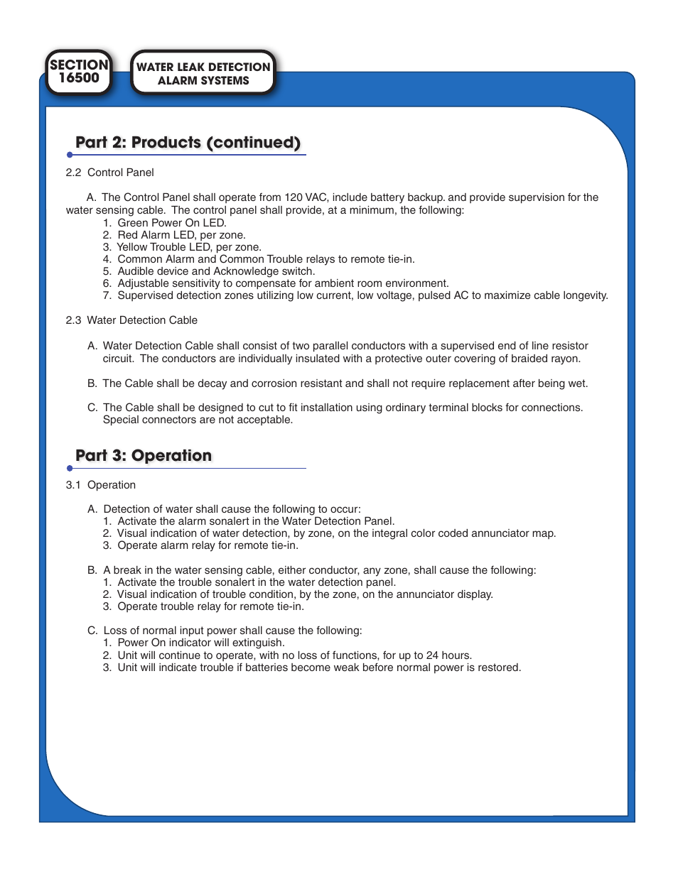 Part 3: operation part 2: products (continued) | Light Engineered Displays Section 16500 Specs User Manual | Page 2 / 2