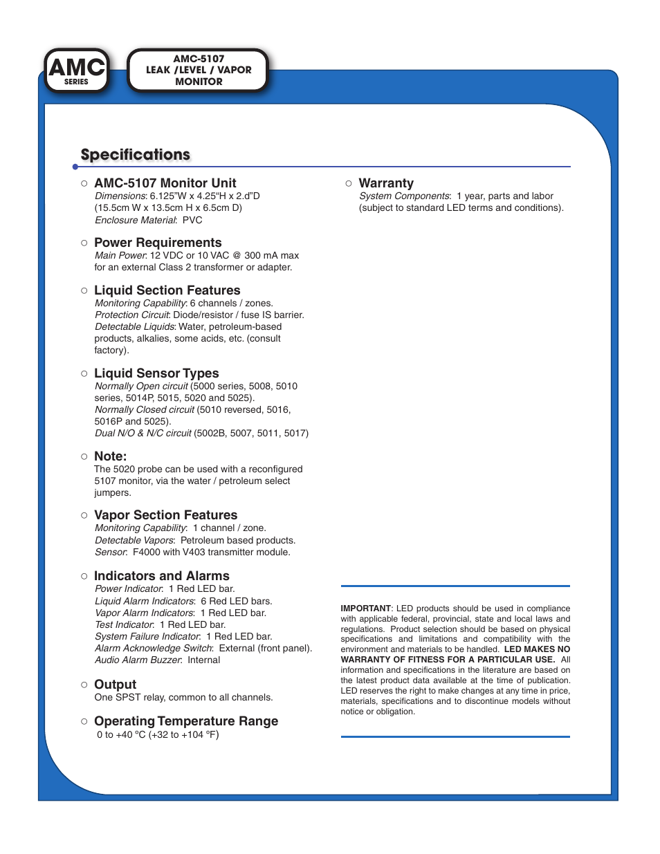 Specifications | Light Engineered Displays Fuel Leak Control Panel User Manual | Page 2 / 2