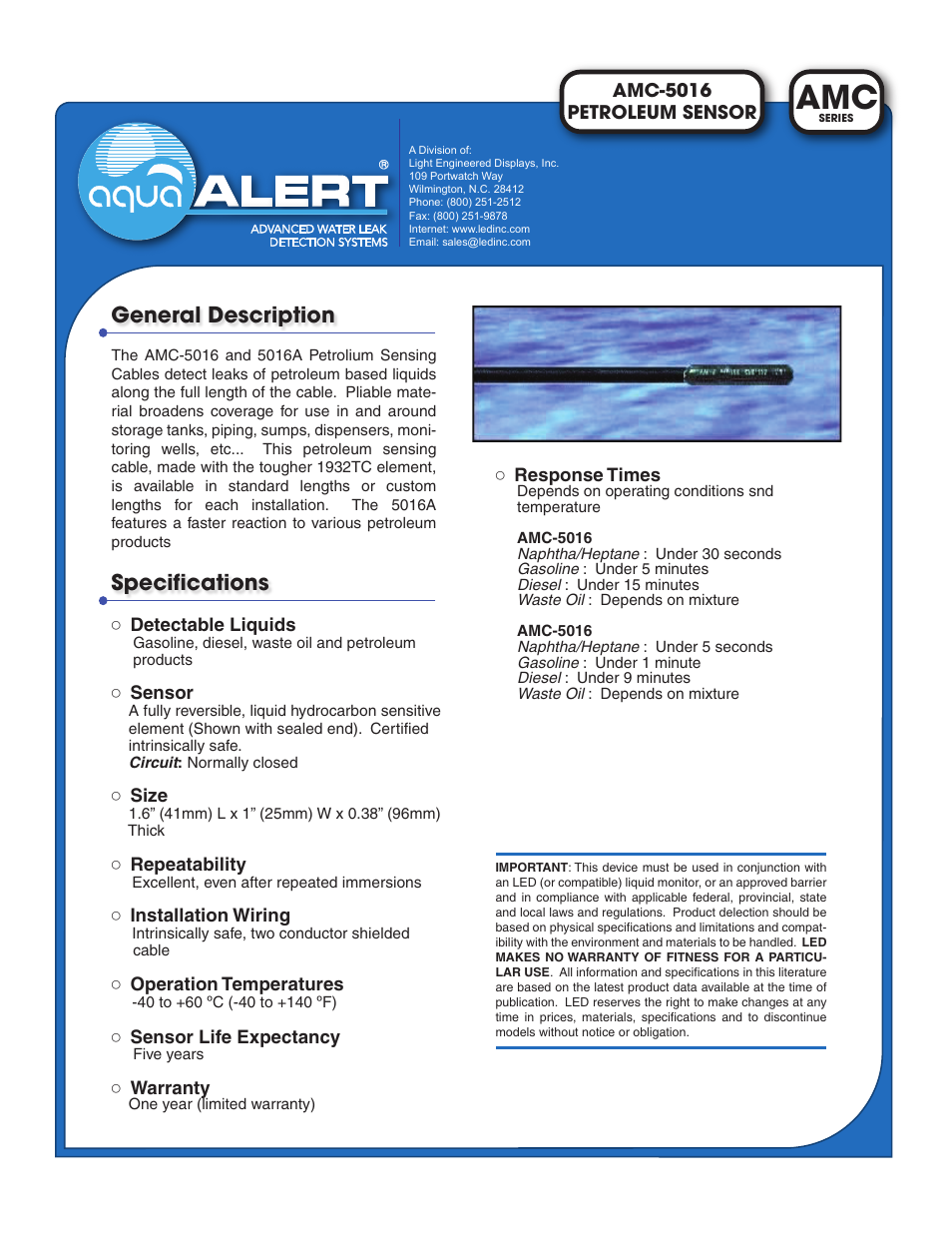 Light Engineered Displays Linear Fuel Leak Sensor User Manual | 1 page