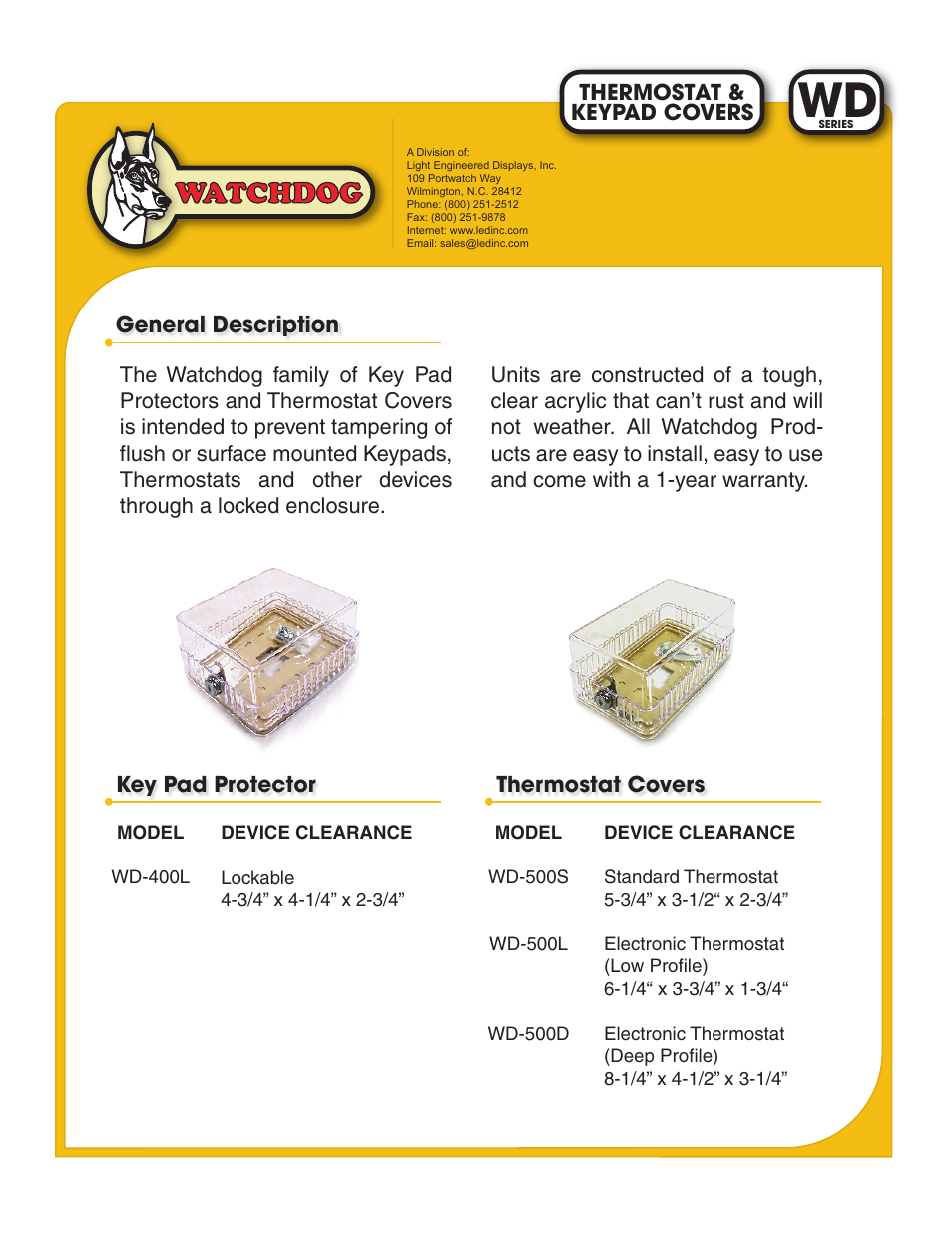 Light Engineered Displays Keypad and Thermostat Covers User Manual | 1 page