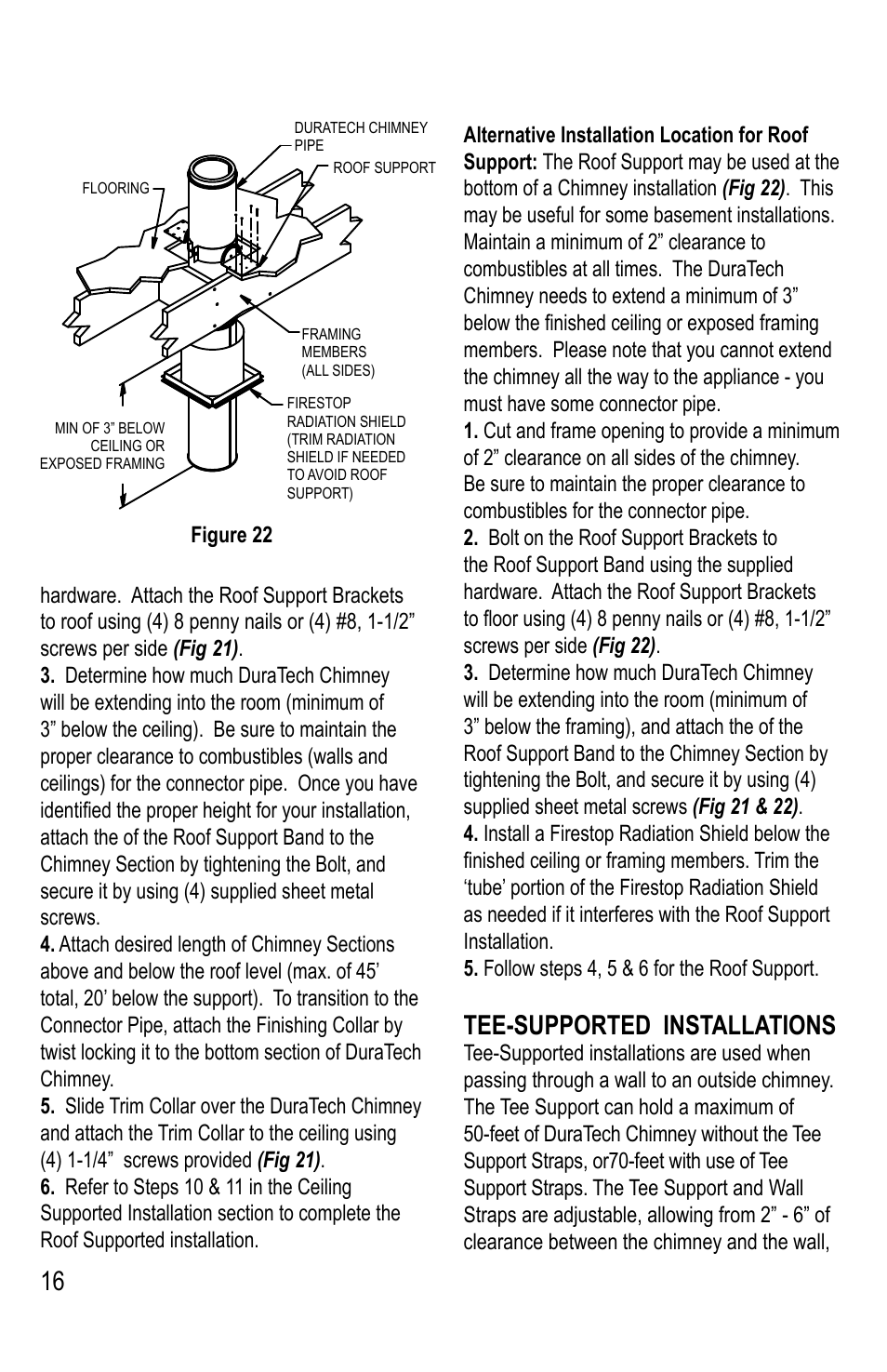 Tee-supported installations | M&G DuraVent DuraTech® 5-8 User Manual | Page 16 / 24
