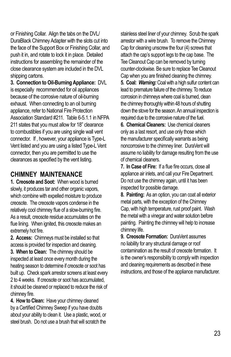 Chimney maintenance | M&G DuraVent DuraTech® 5-8 User Manual | Page 23 / 24