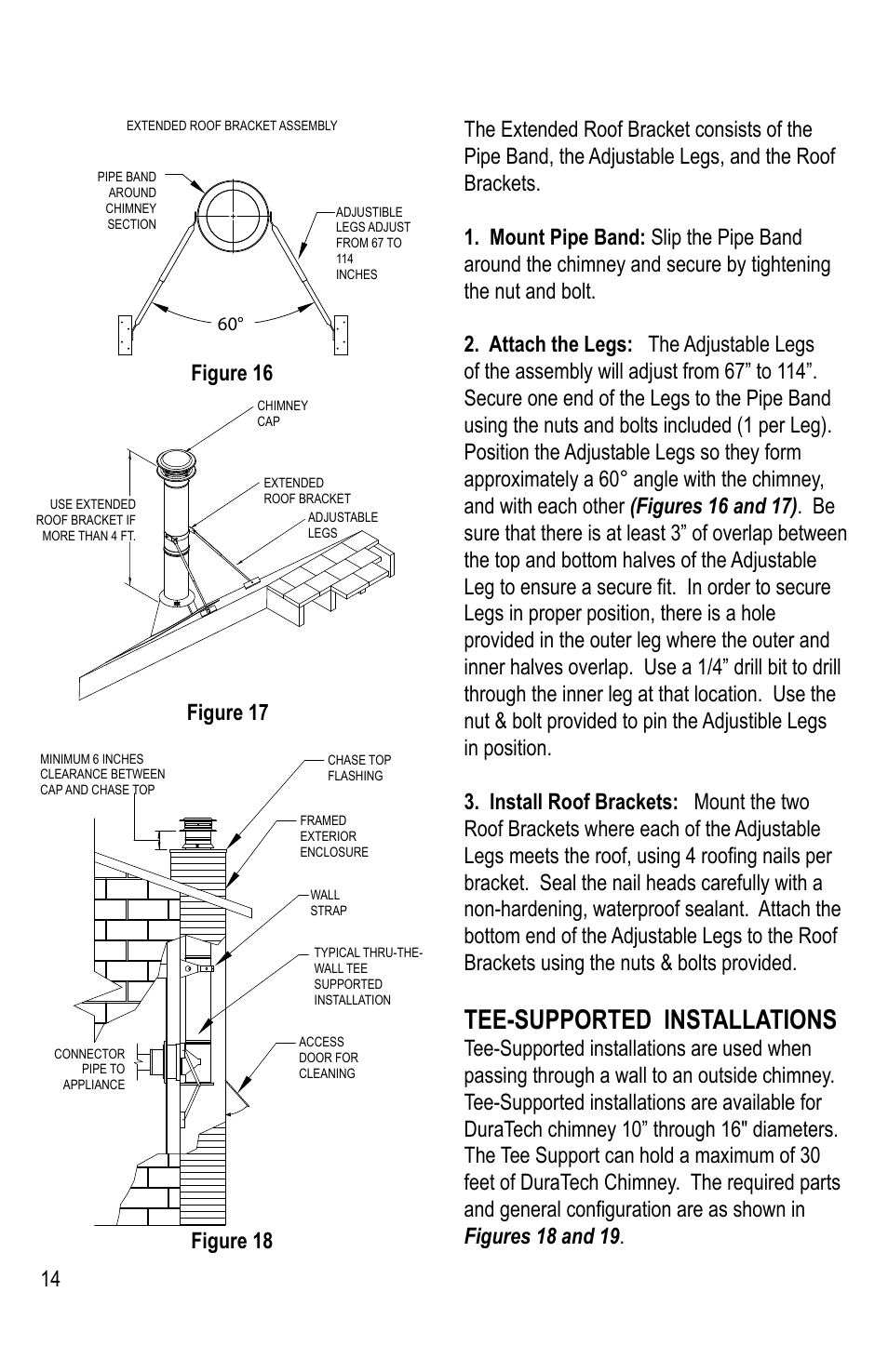 Tee-supported installations | DuraVent DuraTech 10-24 Installation User Manual | Page 14 / 24