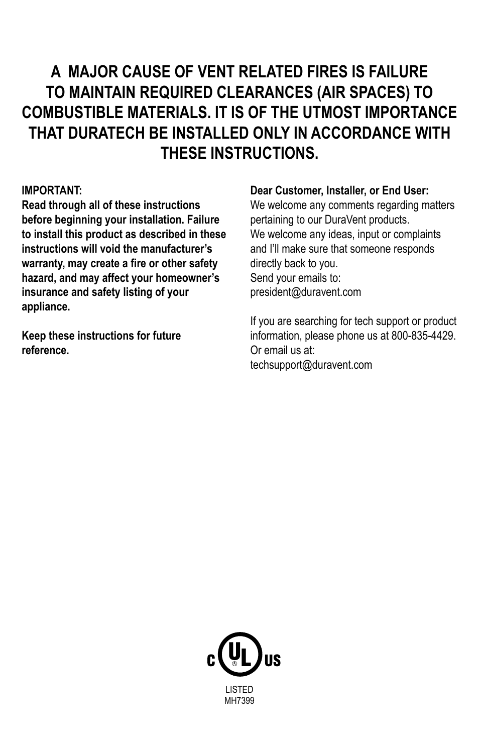 DuraVent DuraTech 10-24 Installation User Manual | Page 2 / 24