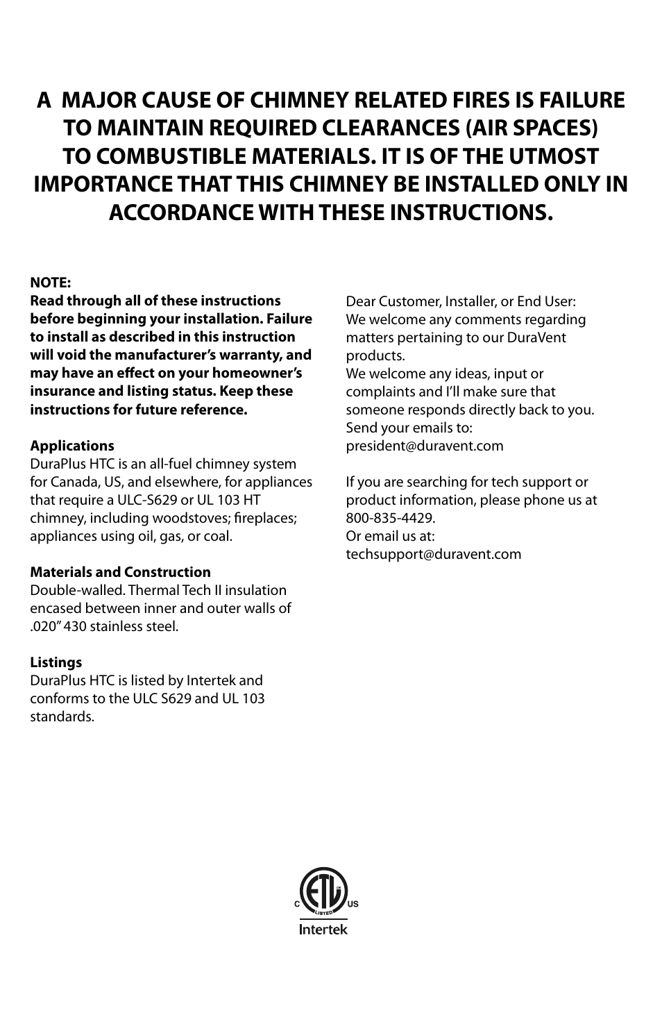 DuraVent DuraPlus HTC User Manual | Page 2 / 28