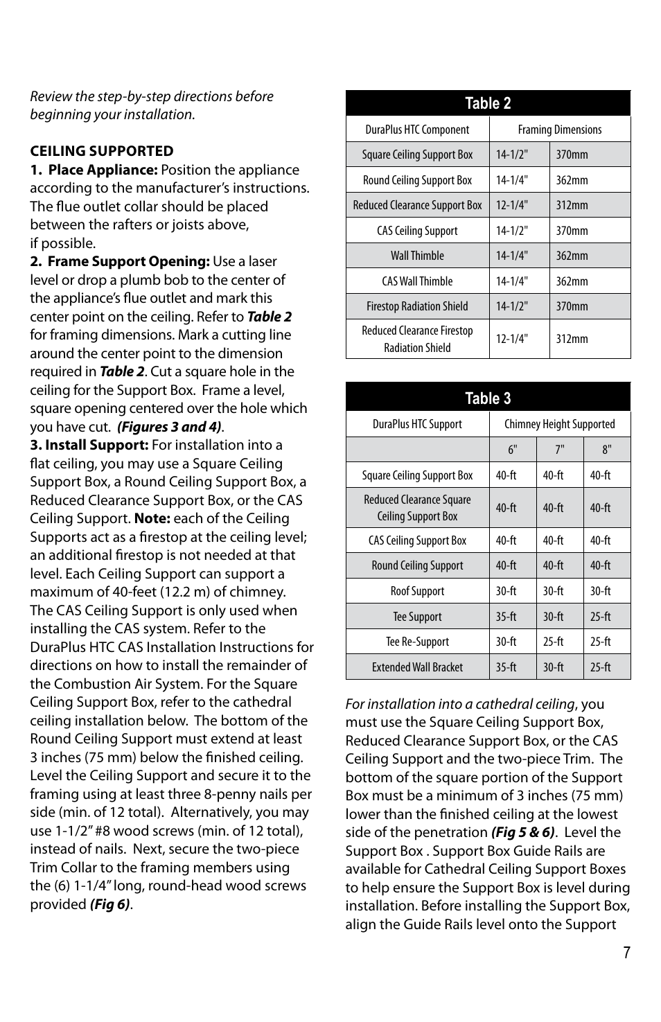 Table 2, Table 3 | DuraVent DuraPlus HTC User Manual | Page 7 / 28
