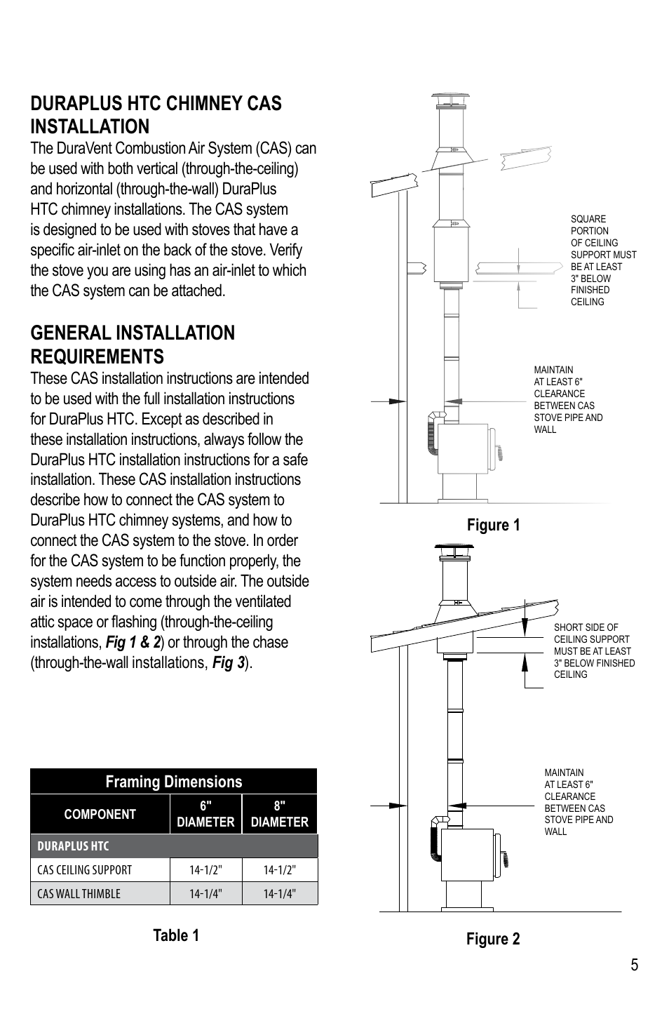 Duraplus htc chimney cas installation, General installation requirements, 5framing dimensions | DuraVent Combustion Air Systems for DuraPlus HTC User Manual | Page 5 / 12