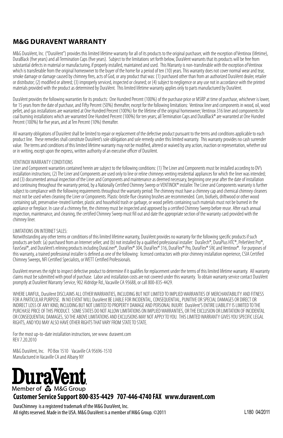 M&g duravent warranty | DuraVent DuraChimney II User Manual | Page 16 / 16