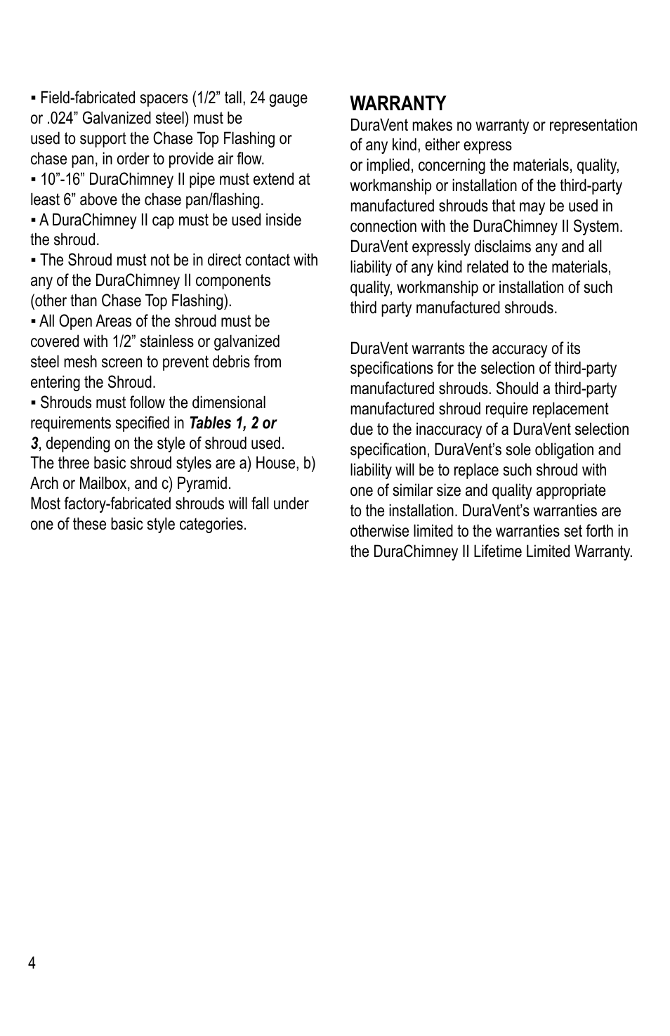Warranty | DuraVent DuraChimney II Shroud User Manual | Page 4 / 8