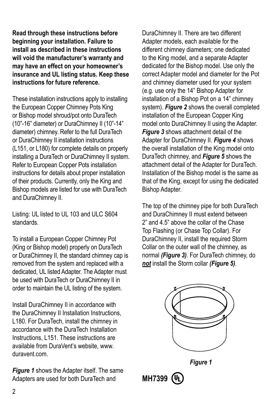 Mh7399 | DuraVent DuraChimney II User Manual | Page 2 / 4