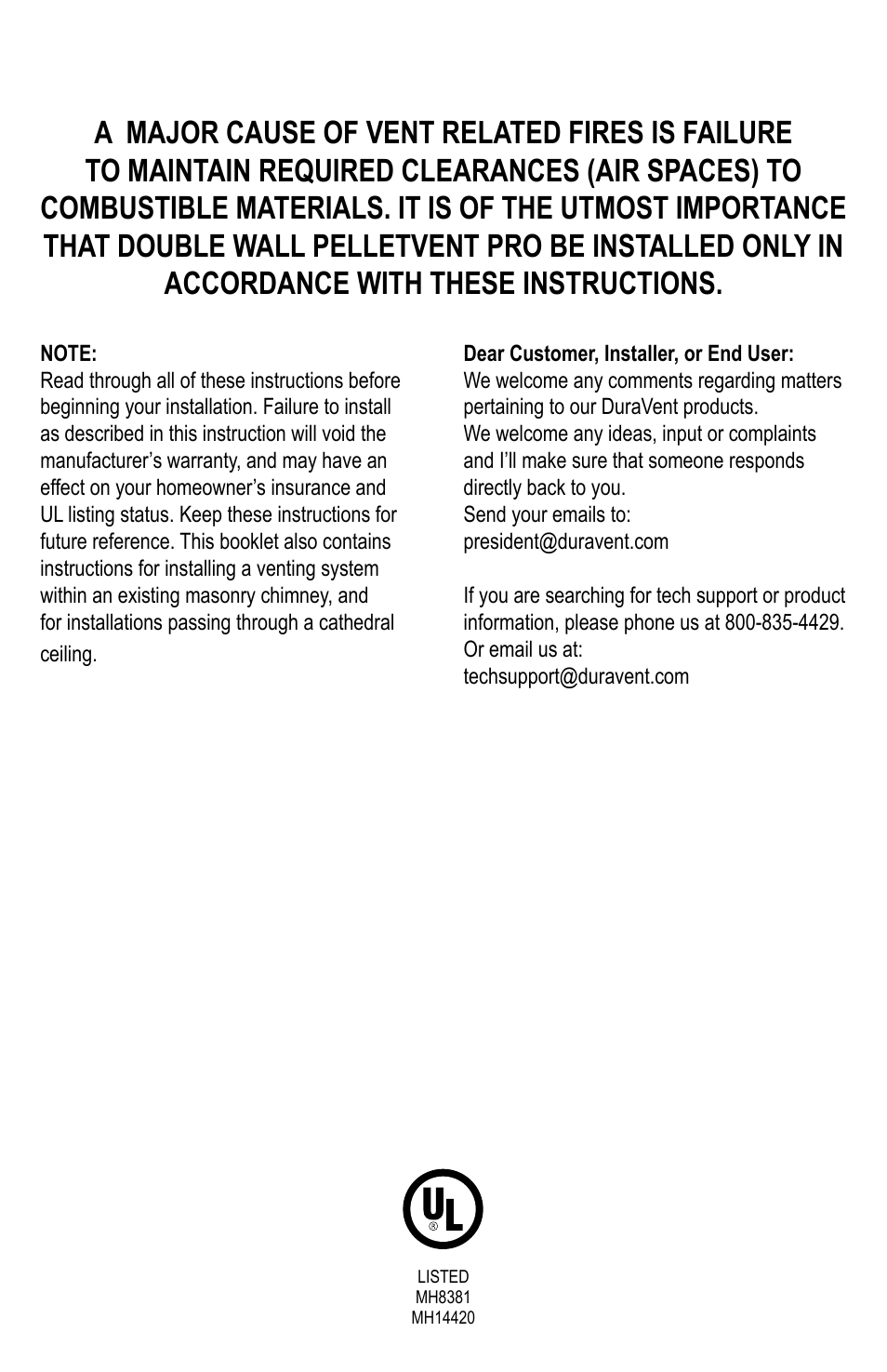DuraVent PelletVent Pro User Manual | Page 2 / 24