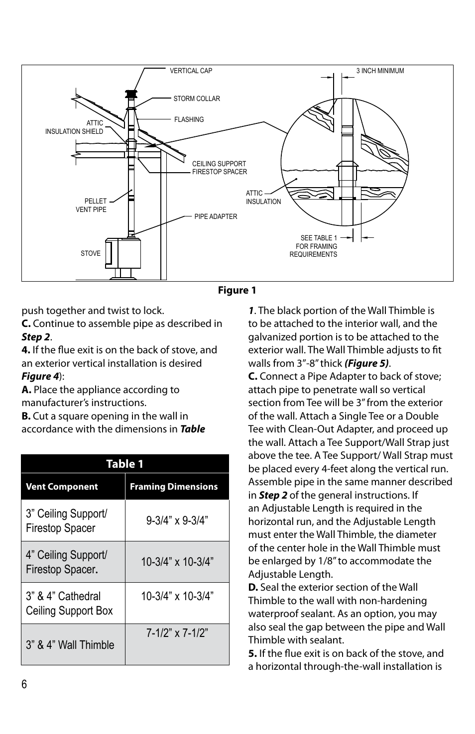 Table 1, 3” ceiling support/ firestop spacer | DuraVent Multi-fuel venting system UL 641 User Manual | Page 6 / 16