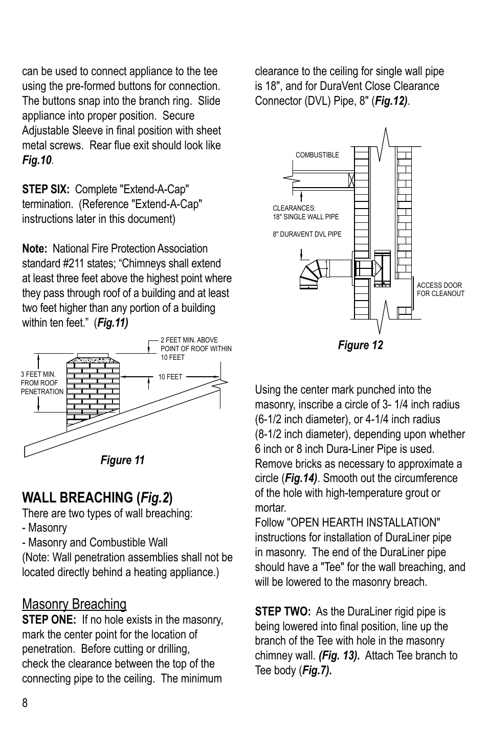 Wall breaching ( fig.2 ), Masonry breaching | M&G DuraVent DuraLiner® User Manual | Page 8 / 16