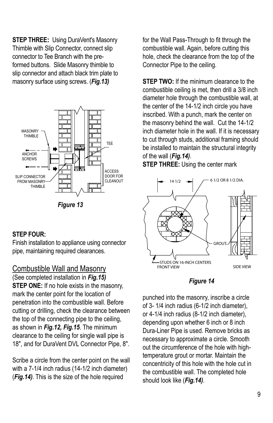 Combustible wall and masonry | M&G DuraVent DuraLiner® User Manual | Page 9 / 16