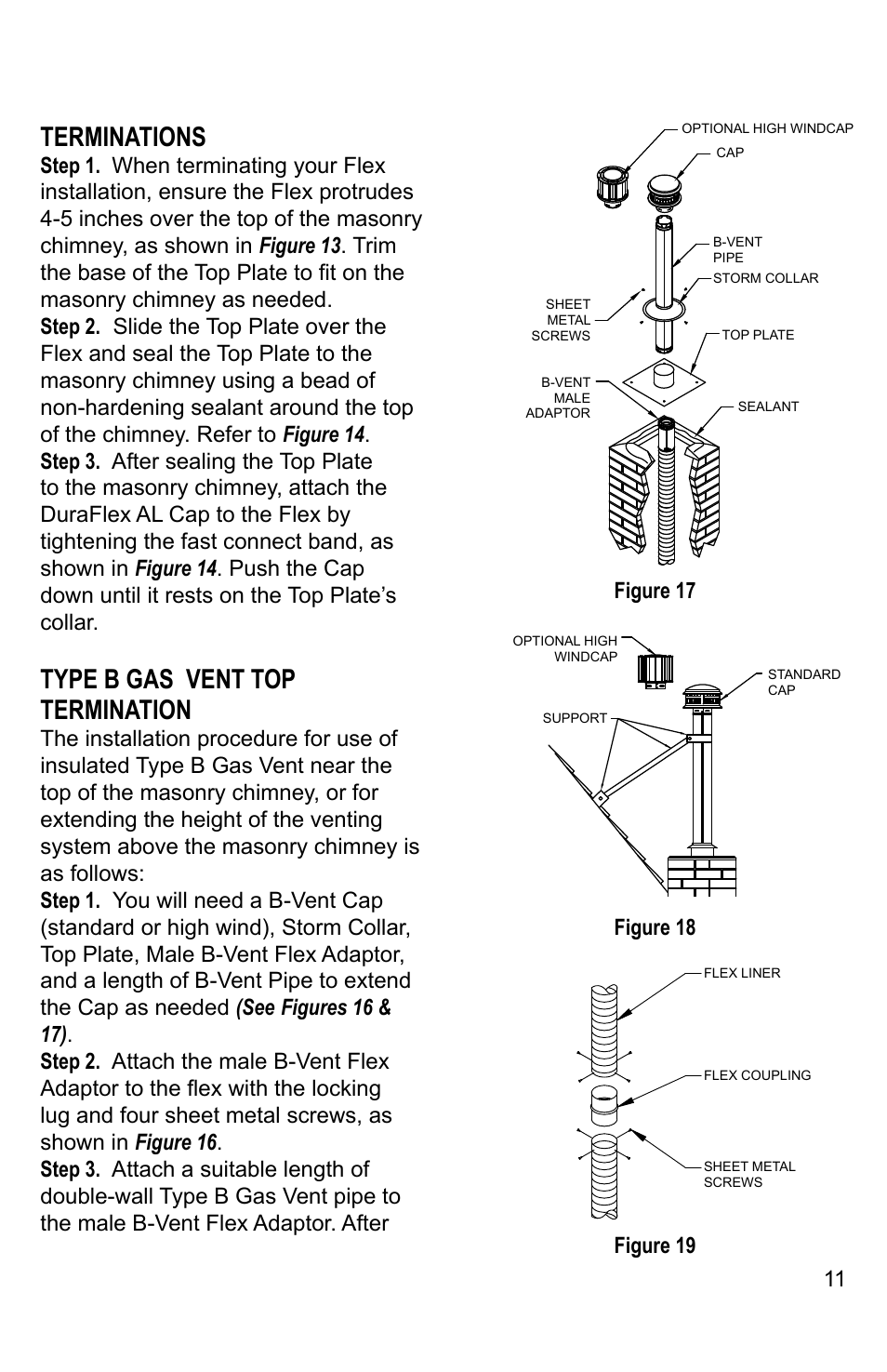 Terminations, Type b gas vent top termination | DuraVent DuraFlex AL Installation User Manual | Page 11 / 16