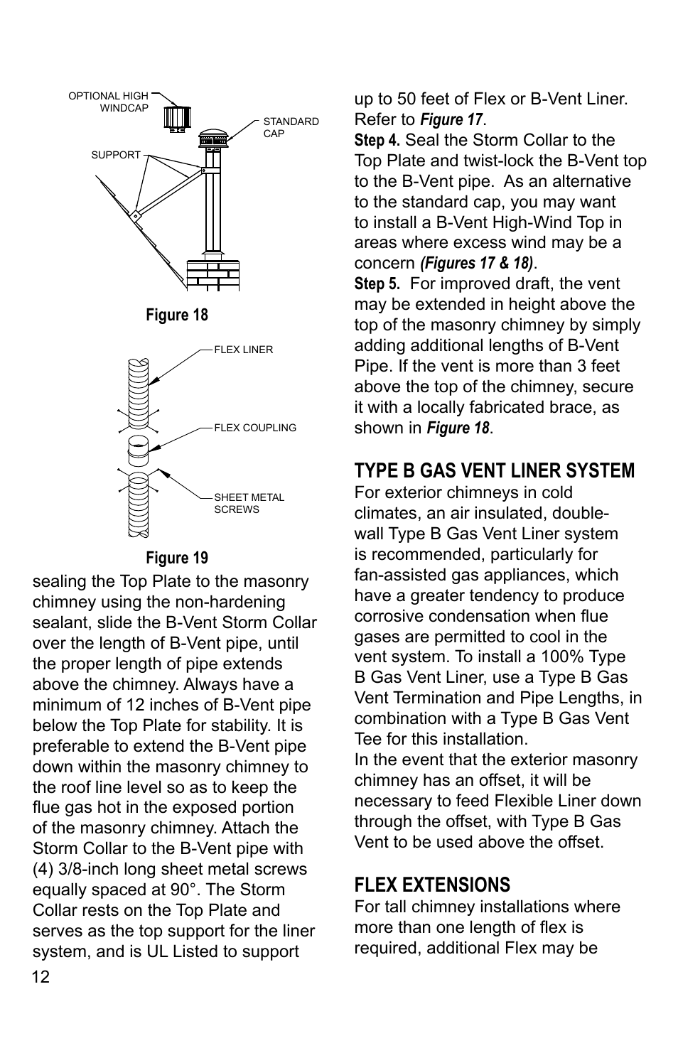 Type b gas vent liner system, Flex extensions | DuraVent DuraFlex AL Installation User Manual | Page 12 / 16