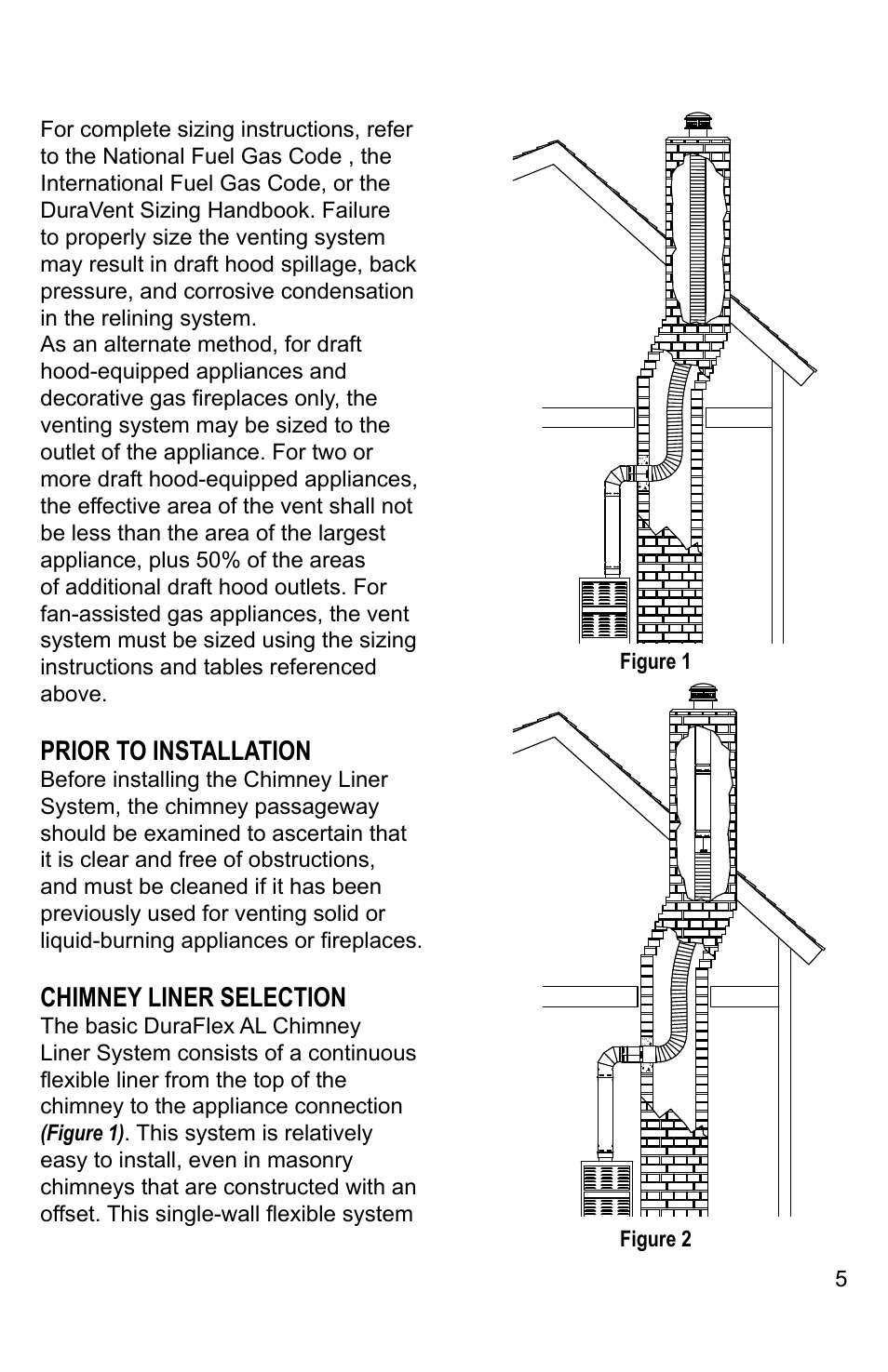 Prior to installation, Chimney liner selection | DuraVent DuraFlex AL Installation User Manual | Page 5 / 16