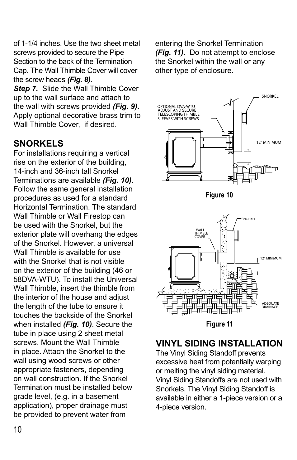 Snorkels, Vinyl siding installation | DuraVent Venting System For Direct Vent Pro User Manual | Page 10 / 20