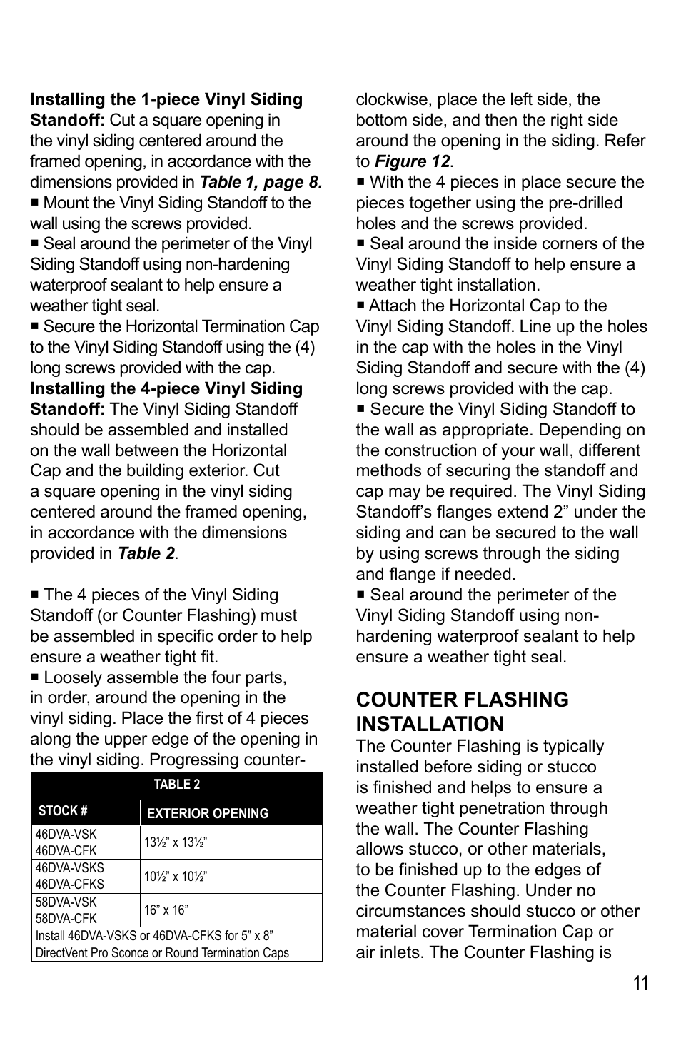 Counter flashing installation | DuraVent Venting System For Direct Vent Pro User Manual | Page 11 / 20