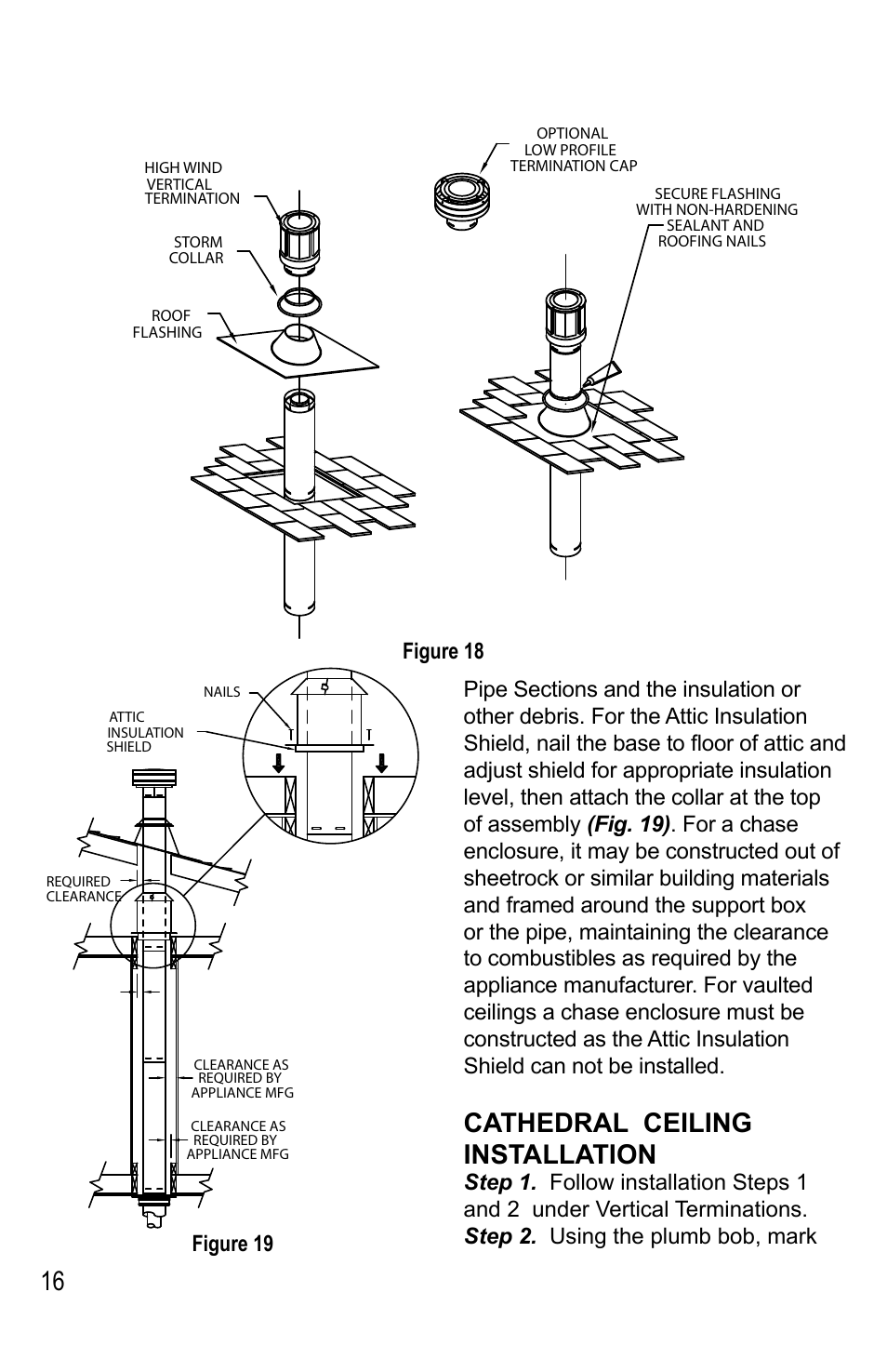 Cathedral ceiling installation, Figure 19 | DuraVent Venting System For Direct Vent Pro User Manual | Page 16 / 20