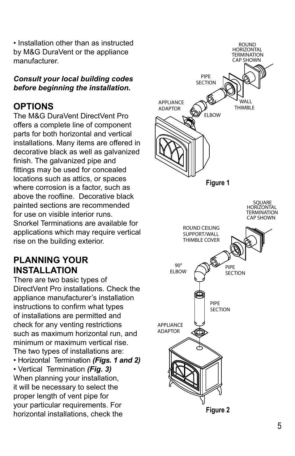 Options, Planning your installation | DuraVent Venting System For Direct Vent Pro User Manual | Page 5 / 20