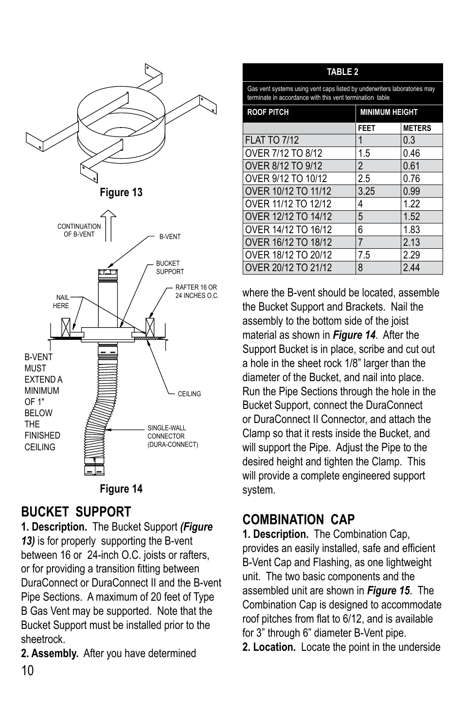 Combination cap, Bucket support | DuraVent Type B Gas Vent User Manual | Page 10 / 28