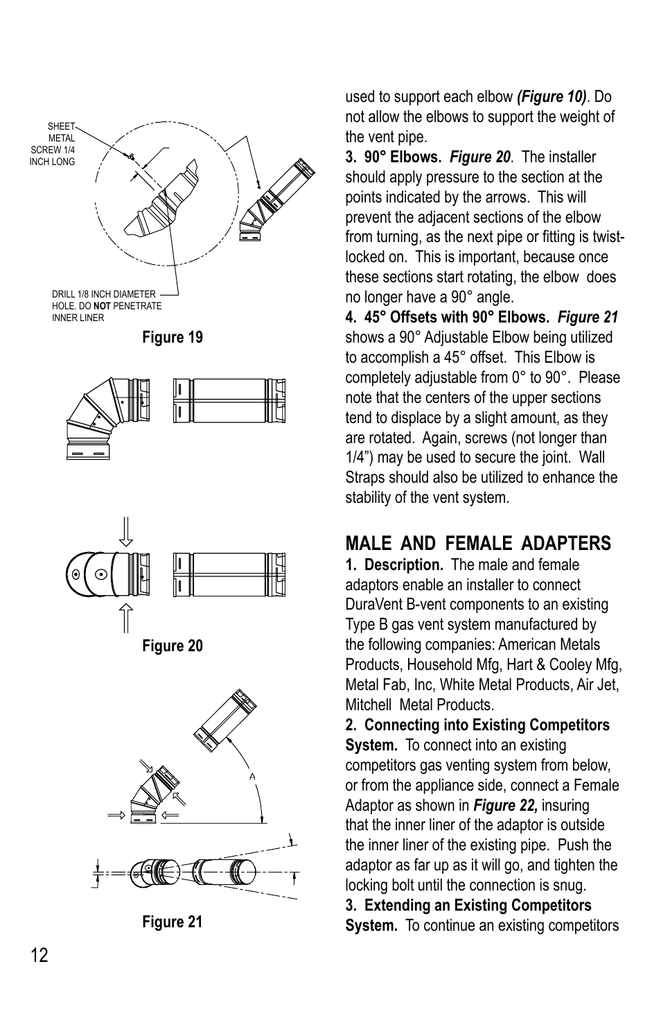 Male and female adapters | DuraVent Type B Gas Vent User Manual | Page 12 / 28