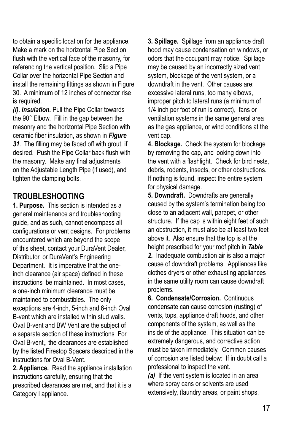 Troubleshooting | DuraVent Type B Gas Vent User Manual | Page 17 / 28