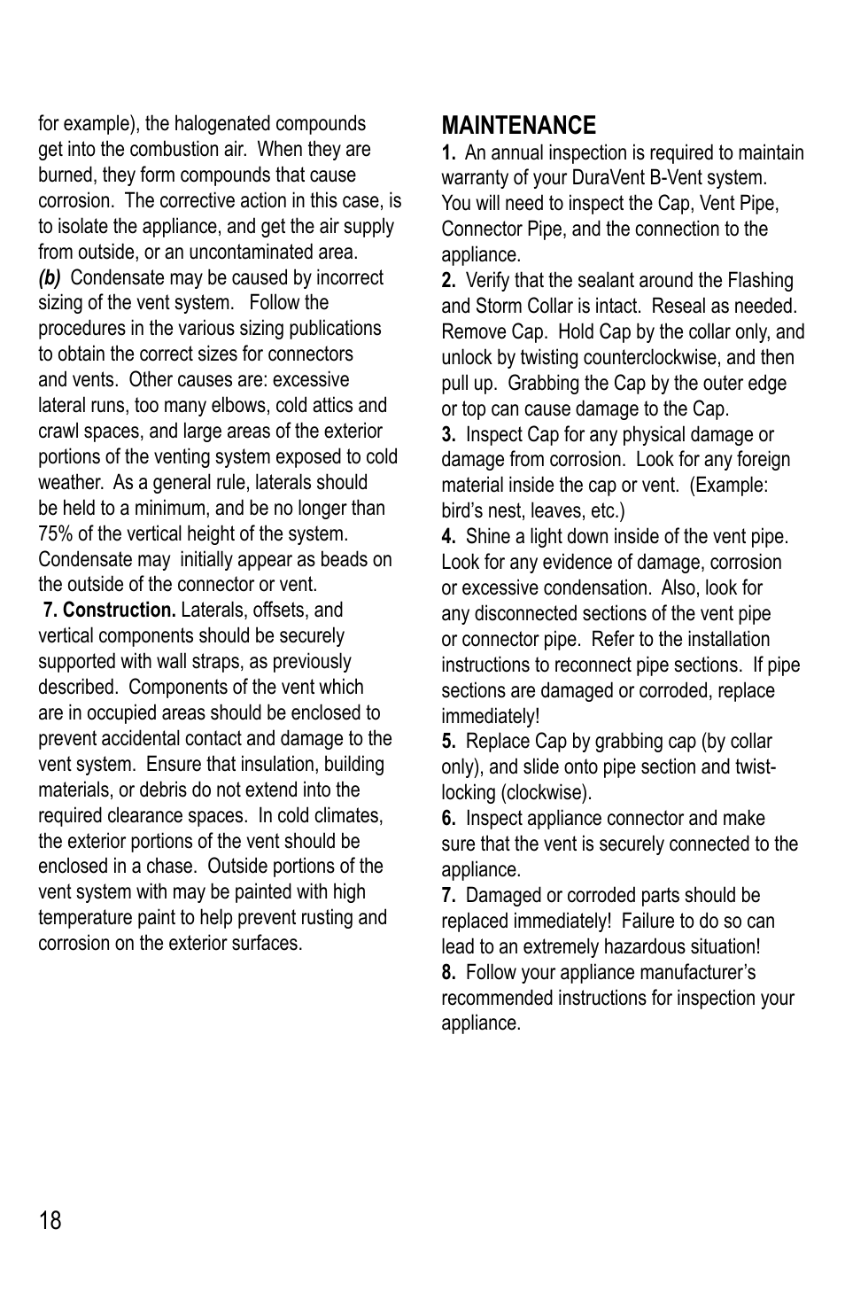 Maintenance | DuraVent Type B Gas Vent User Manual | Page 18 / 28