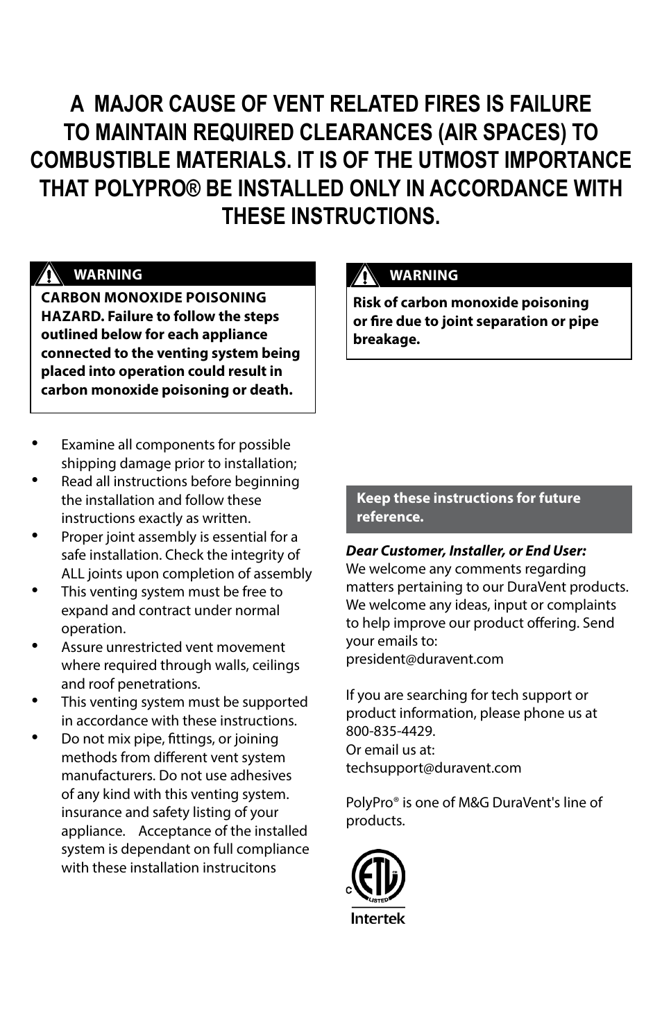 DuraVent PolyPro User Manual | Page 2 / 16