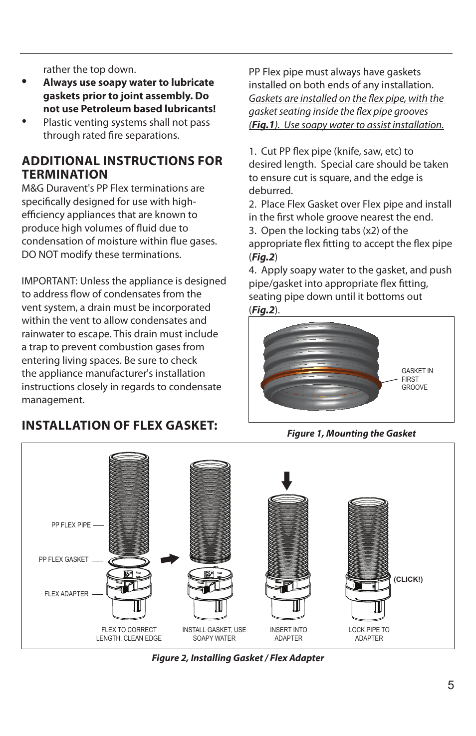 Additional instructions for termination, Installation of flex gasket | DuraVent PolyPro Flex User Manual | Page 5 / 12