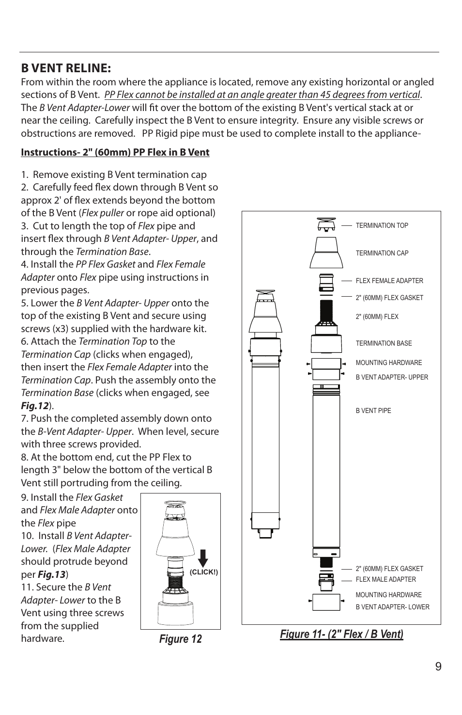 B vent reline, Figure 12, Figure 11- (2" flex / b vent) | DuraVent PolyPro Flex User Manual | Page 9 / 12