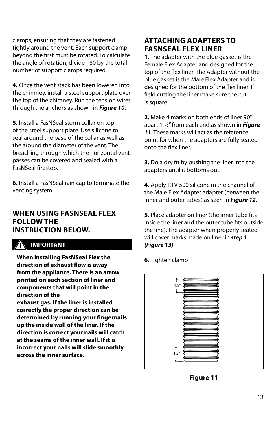 Attaching adapters to fasnseal flex liner | DuraVent FasNSeal Single-Wall User Manual | Page 13 / 20