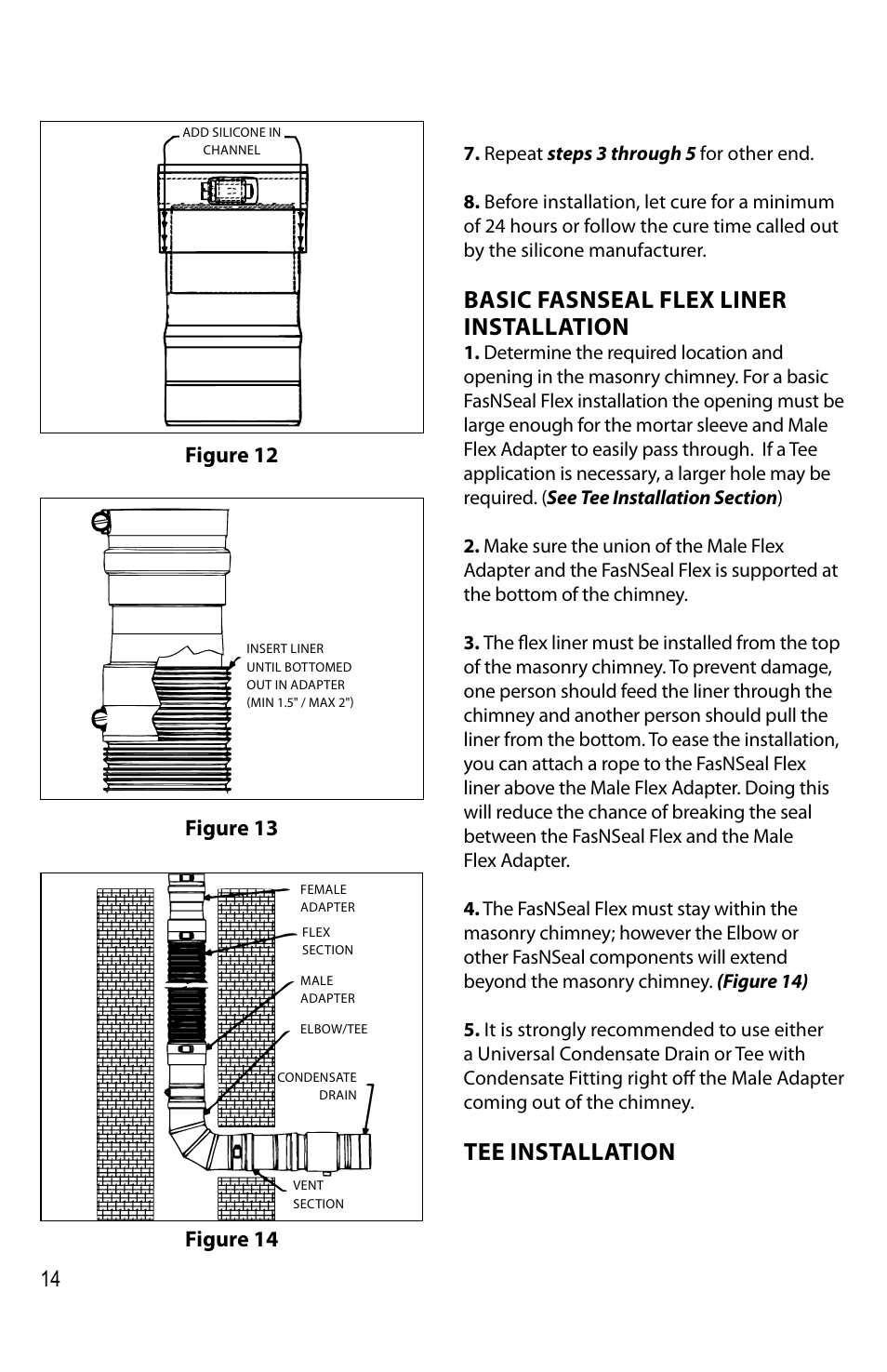 Basic fasnseal flex liner installation, Tee installation | DuraVent FasNSeal Single-Wall User Manual | Page 14 / 20