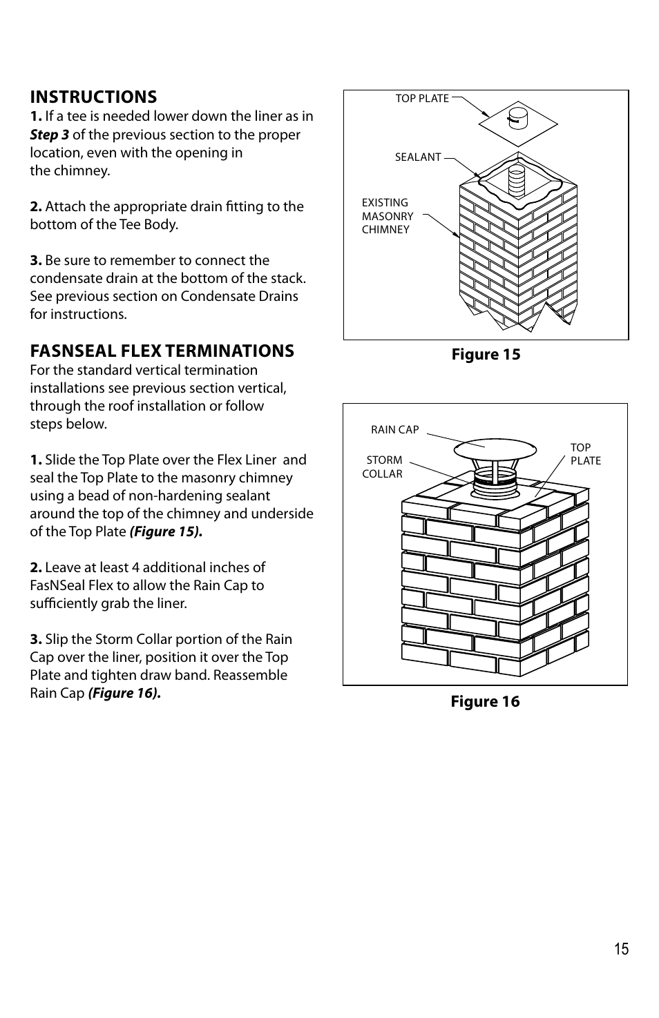 Instructions, Fasnseal flex terminations, 15 figure 16 | Figure 15 | DuraVent FasNSeal Single-Wall User Manual | Page 15 / 20