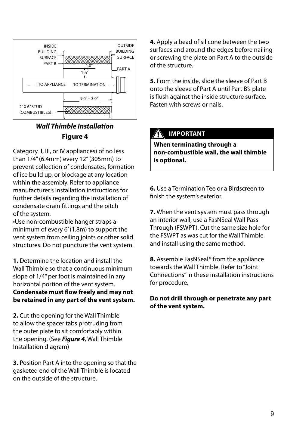 Wall thimble installation, Figure 4 | DuraVent FasNSeal Single-Wall User Manual | Page 9 / 20