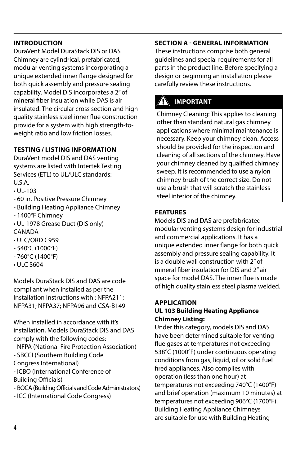 M&G DuraVent DuraStack® User Manual | Page 4 / 41