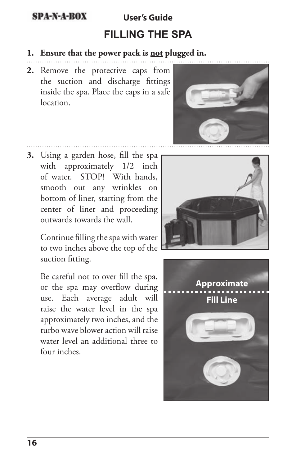 Filling the spa | Activeforever CL 100-C User Manual | Page 16 / 30