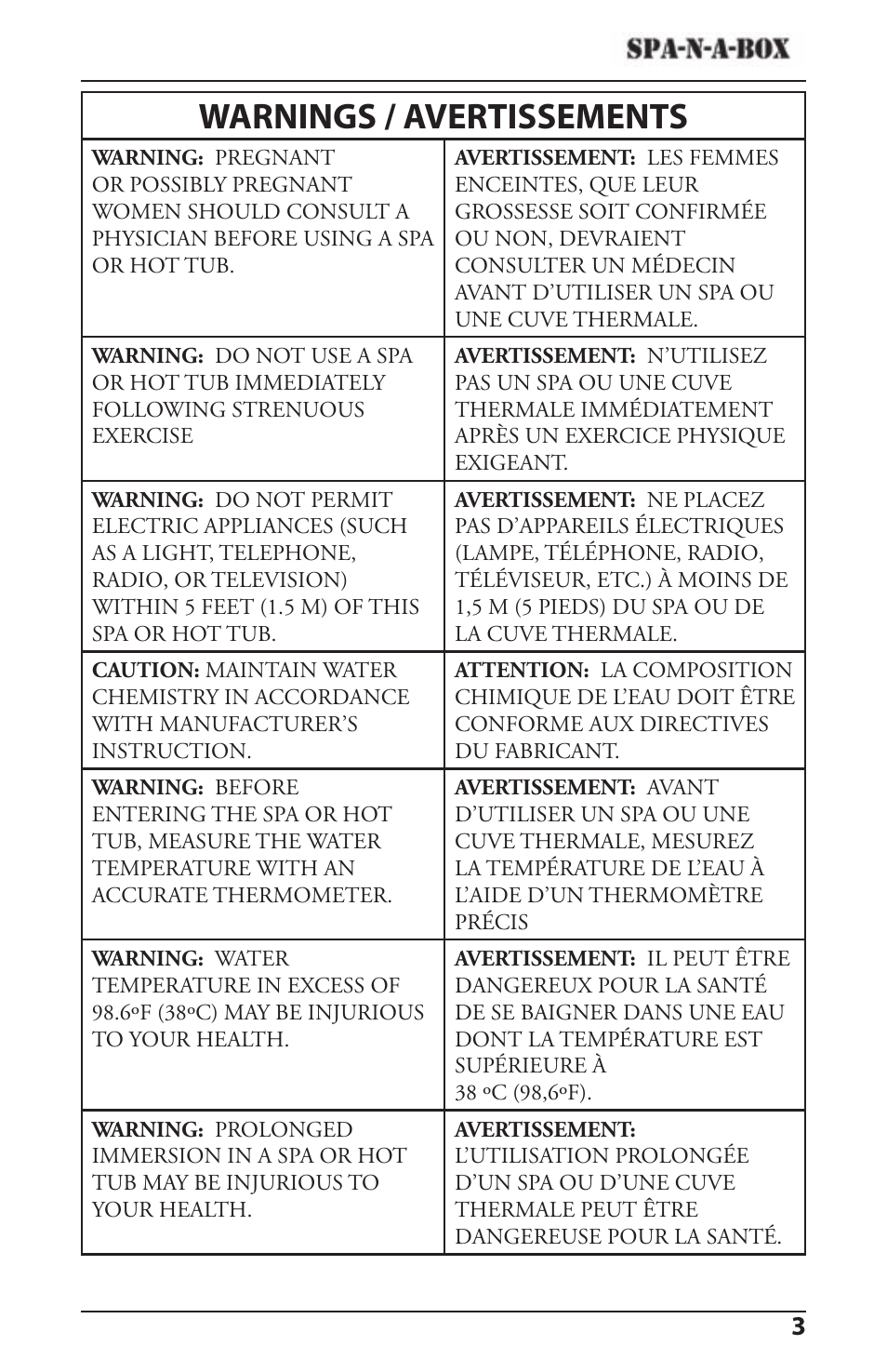 Warnings / avertissements | Activeforever CL 100-C User Manual | Page 3 / 30