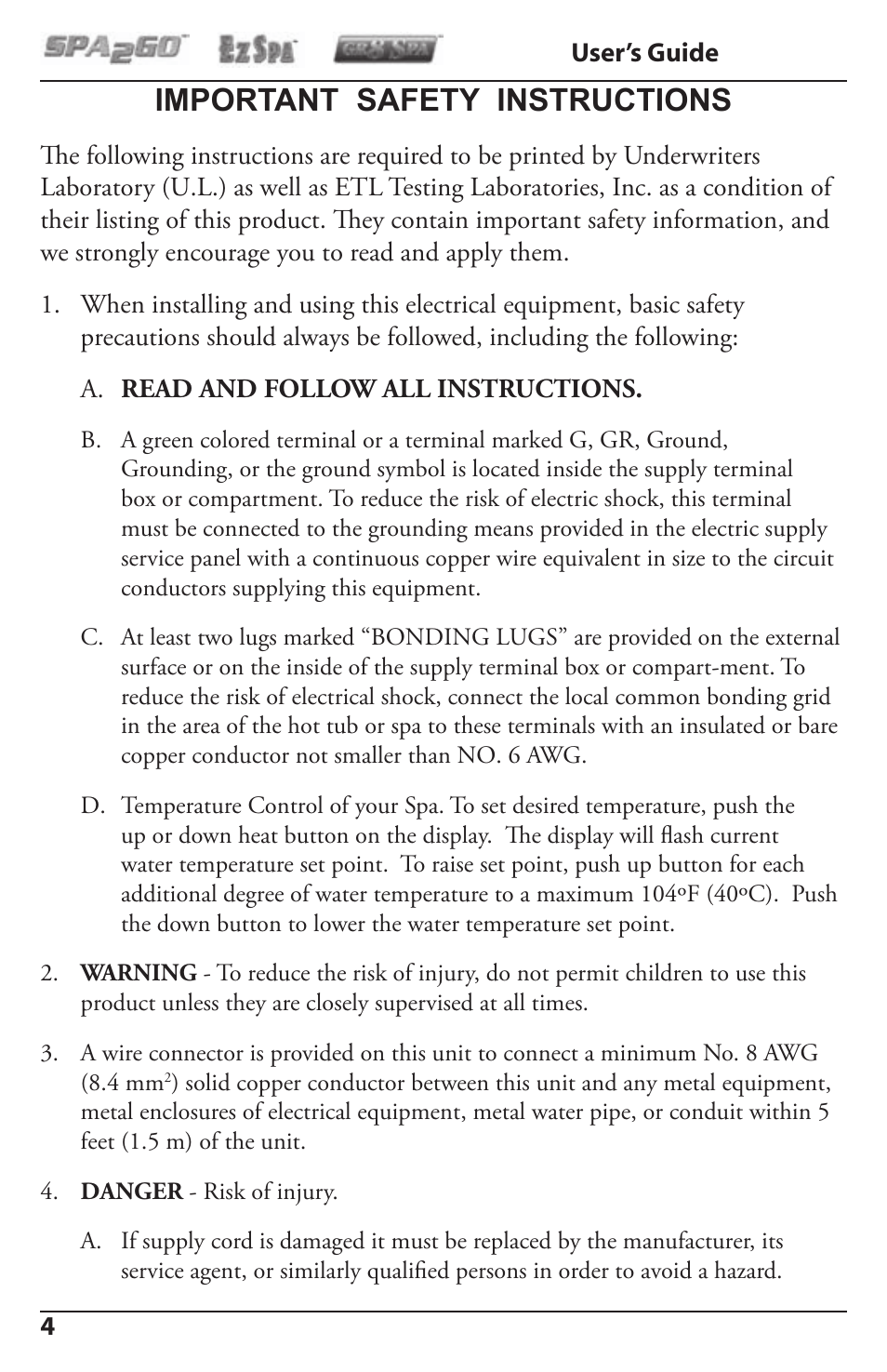 Important safety instructions | Activeforever Spa2Go STG-1 User Manual | Page 4 / 28