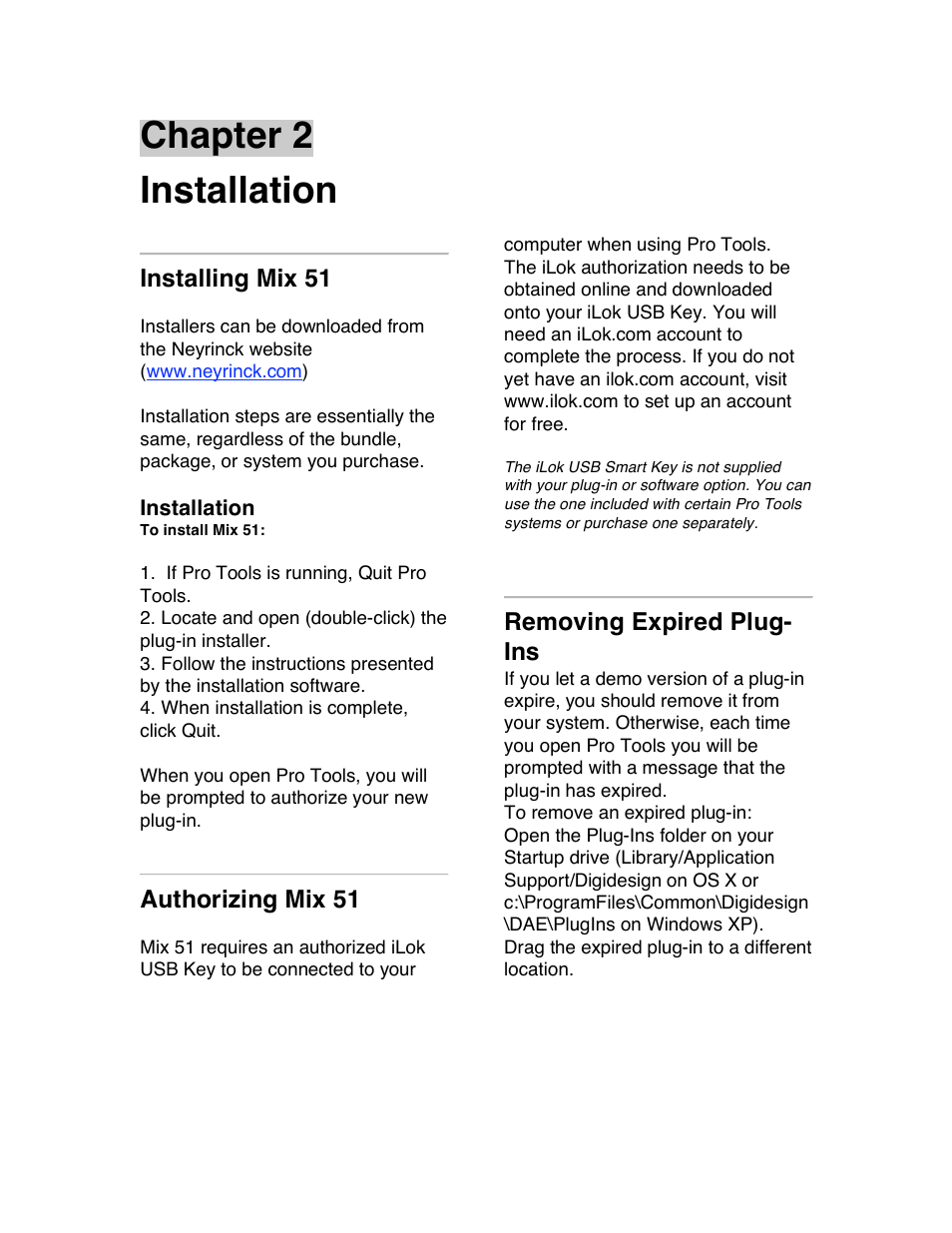 Chapter 2 installation | Avid Technology PRO TOOLS MIX 51 User Manual | Page 5 / 17