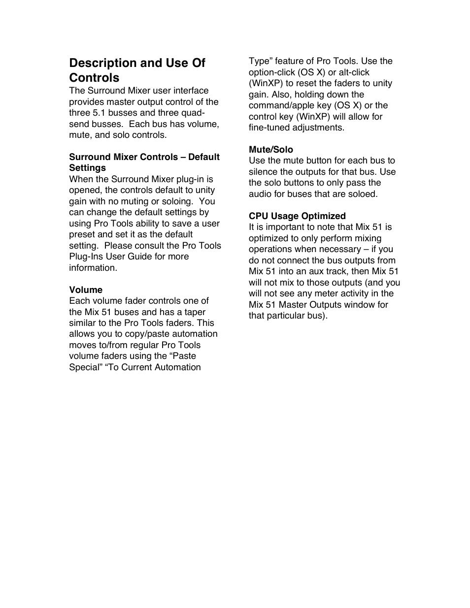 Description and use of controls | Avid Technology PRO TOOLS MIX 51 User Manual | Page 9 / 17