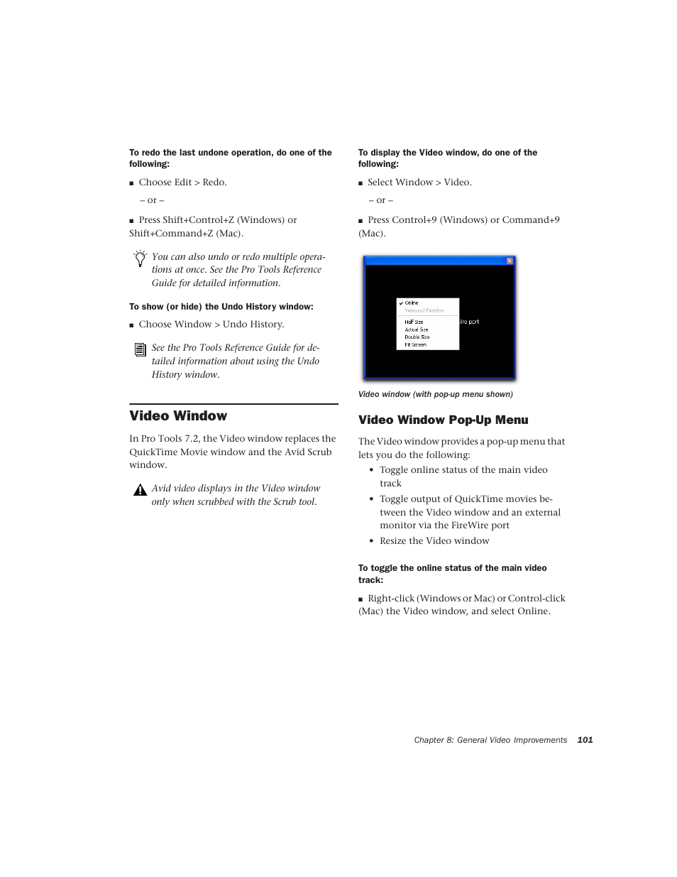 Video window, Video window pop-up menu | Avid Technology Pro Tools  HD 7.2 User Manual | Page 107 / 130