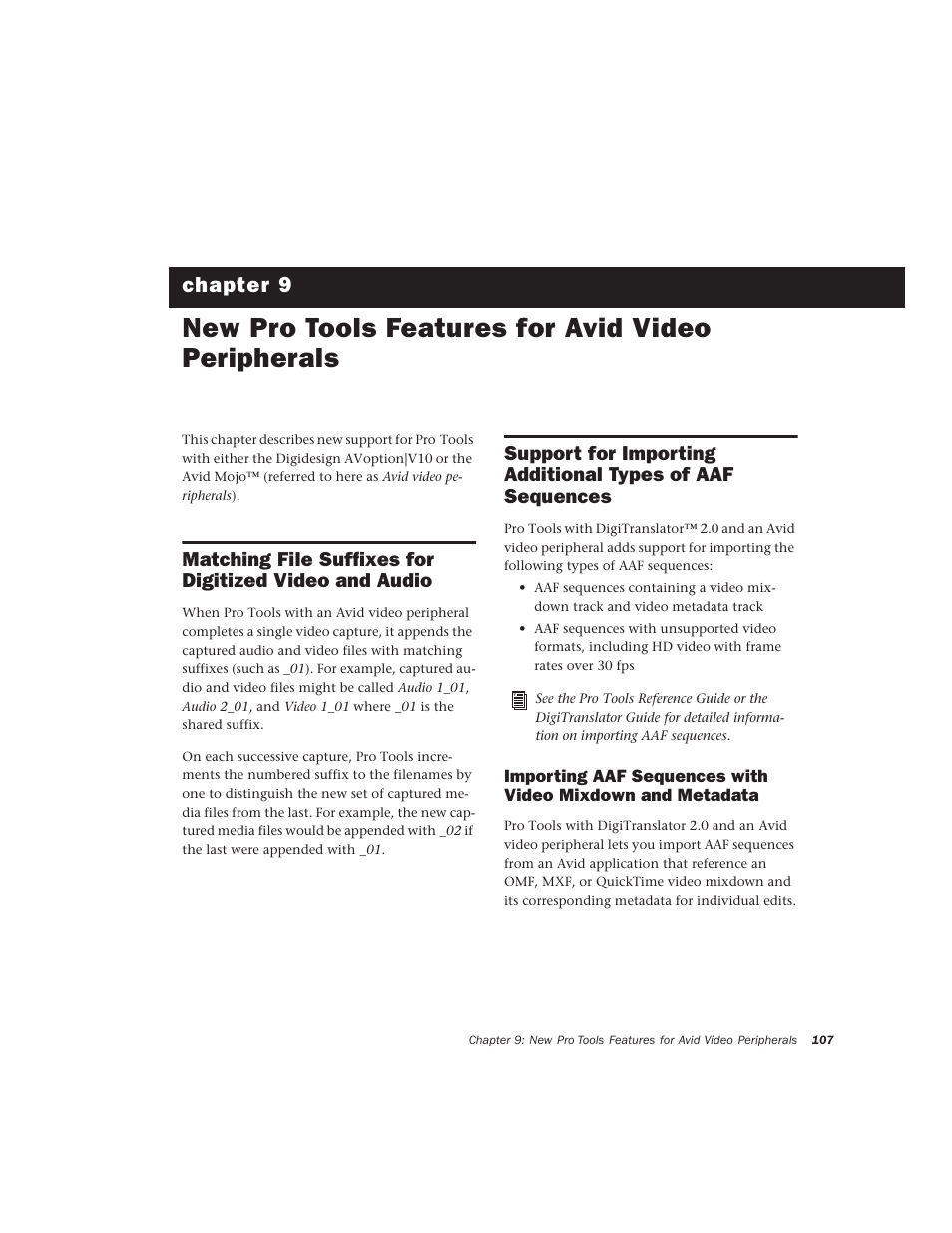 New pro tools features for avid video peripherals, Chapter 9 | Avid Technology Pro Tools  HD 7.2 User Manual | Page 113 / 130