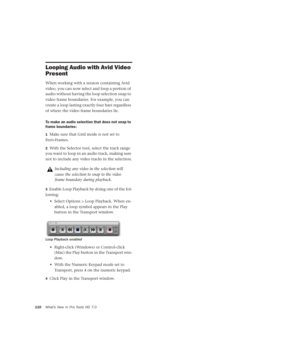 Looping audio with avid video present | Avid Technology Pro Tools  HD 7.2 User Manual | Page 116 / 130