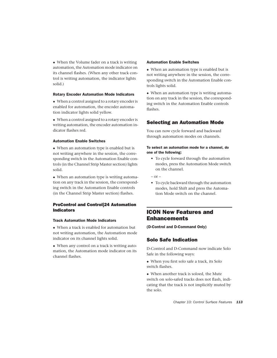 Procontrol and control|24 automation indicators, Selecting an automation mode, Icon new features and enhancements | Solo safe indication | Avid Technology Pro Tools  HD 7.2 User Manual | Page 119 / 130