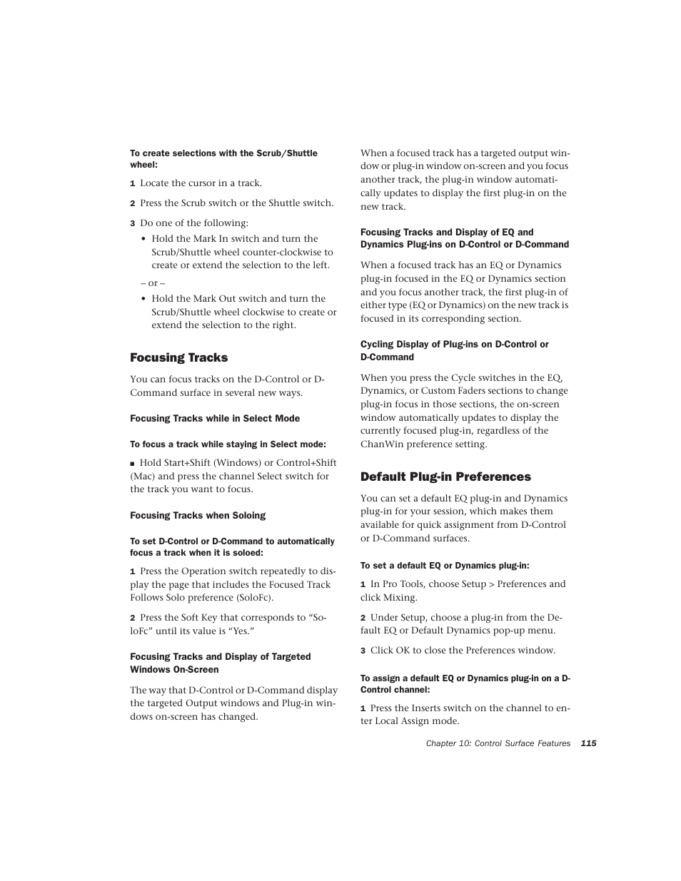 Focusing tracks, Default plug-in preferences | Avid Technology Pro Tools  HD 7.2 User Manual | Page 121 / 130