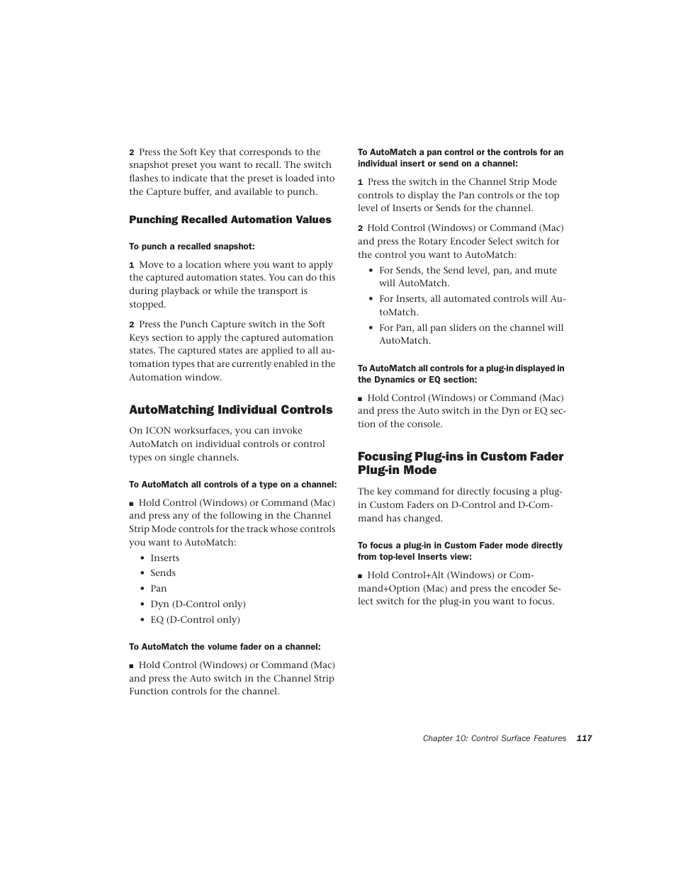 Punching recalled automation values, Automatching individual controls, Focusing plug-ins in custom fader plug-in mode | Avid Technology Pro Tools  HD 7.2 User Manual | Page 123 / 130